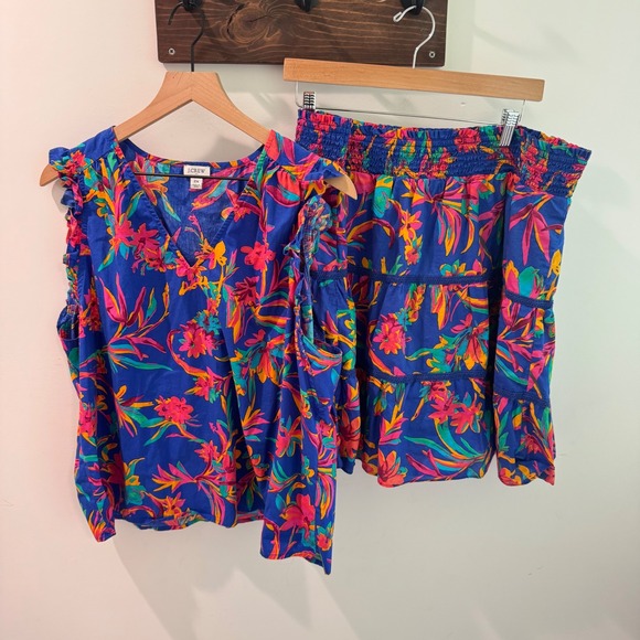 J. Crew Dresses & Skirts - J.Crew Womens 2X Tropical Floral Matching Set Top and Tiered Skirt BR770 Blue